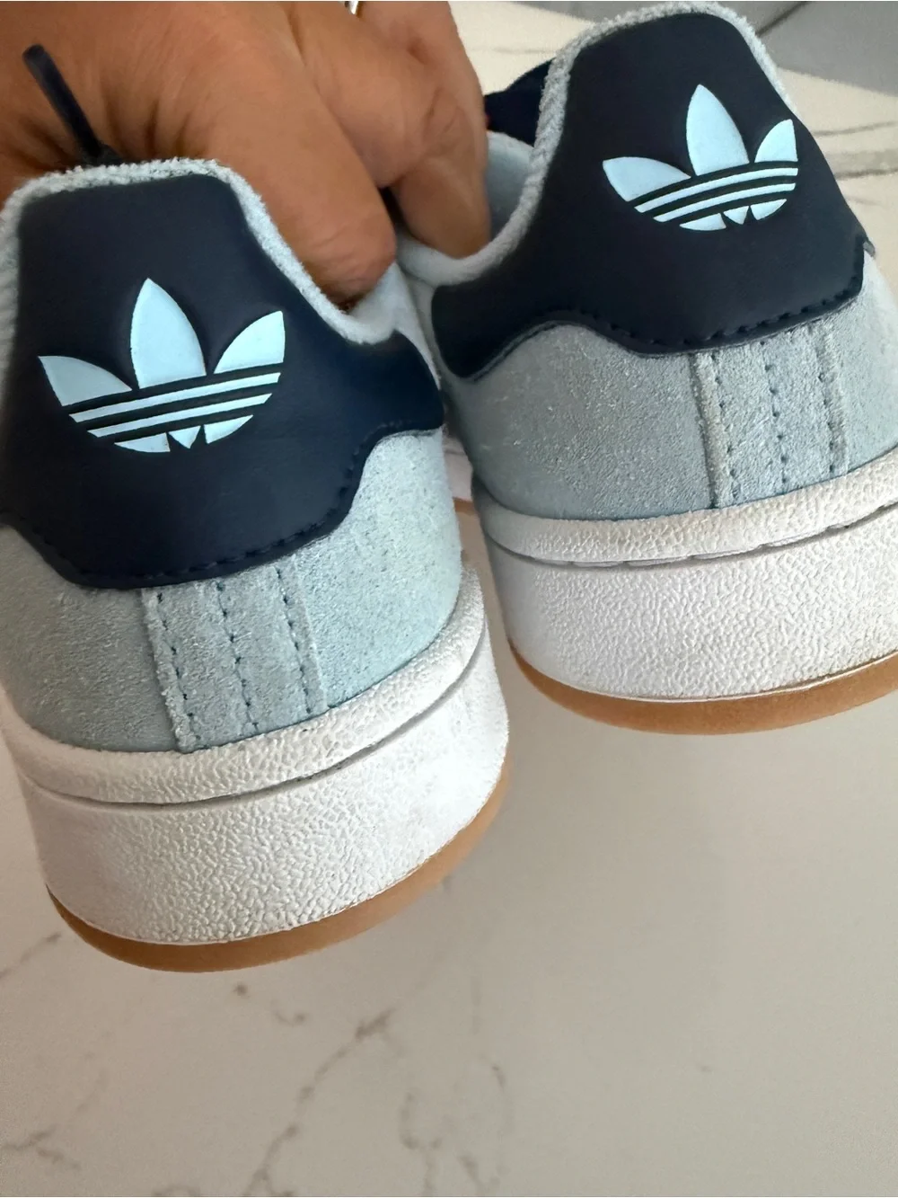 Light Blue Suede Sneakers with Navy Laces